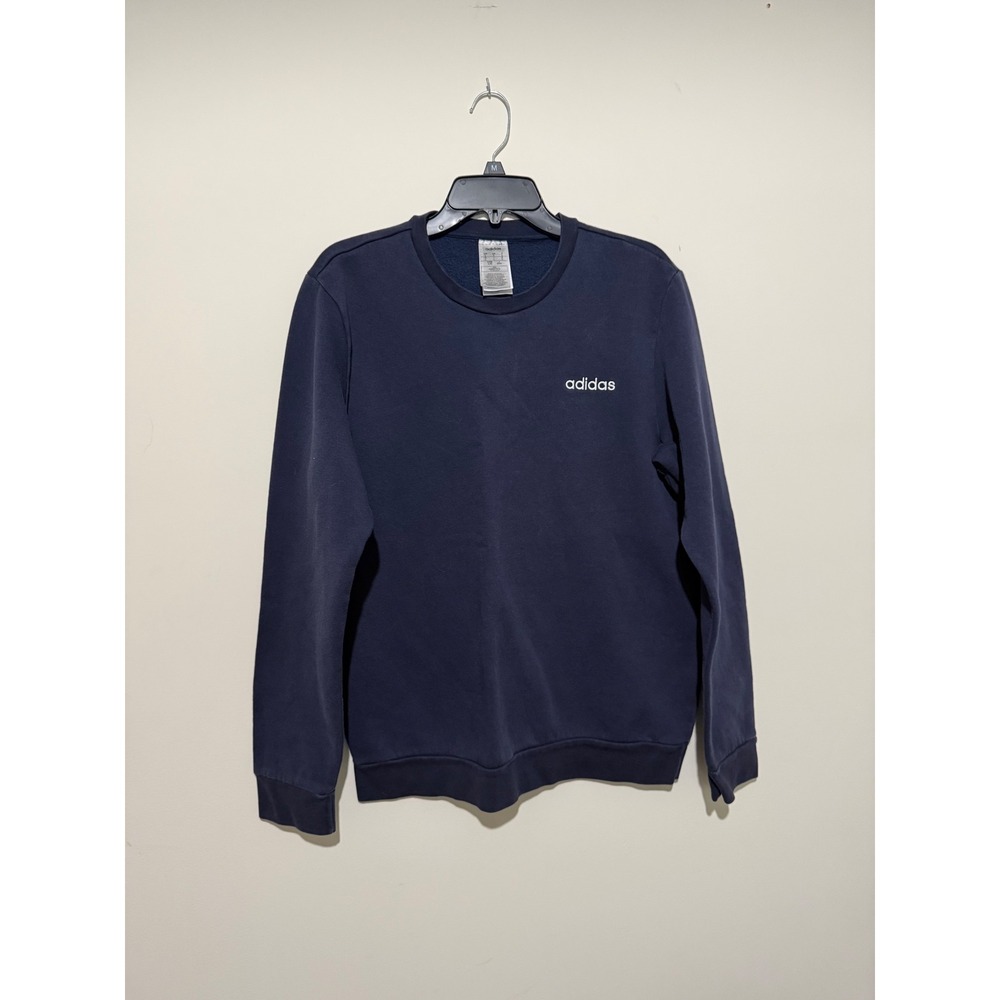 Adidas Navy Blue Crewneck Sweatshirt Embroidered Logo Fleece Pullover Large